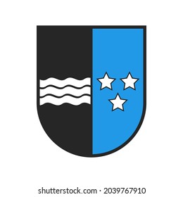 Switzerland canton coat of arms flag, Swiss Aargau state crest shield, vector sign. Schweiz kanton or Swiss canton heraldry symbol, heraldic and armorial badge with stars and waves, blue and black
