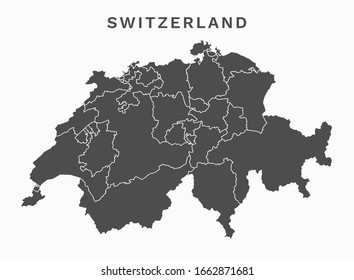 Schweizer Kantonskarte - Karte der Schweiz mit Cantons Border Line Bearbeitbare Vektorillustration Illustration Schwarze Silhouette EPS10 