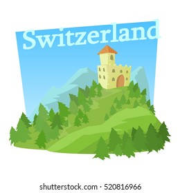 Switzerland castle icon. Cartoon illustration of switzerland castle vector icon for web