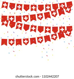 Switzerland celebration bunting flags with Confetti And Ribbons on white background.vector illustration