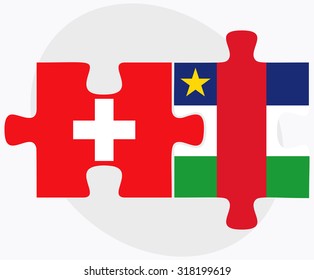 Switzerland and Central African Republic Flags in puzzle  isolated on white background
