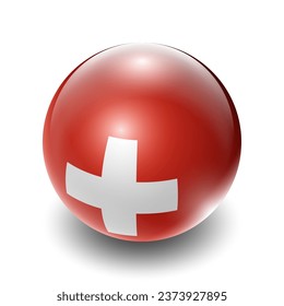 Switzerland (CHE) Swiss Nation Flag 2.5D Isometric View, Glossy Sphere Design, Flag Symbol Icon, Button Presentation Element Template Isolated on White Background