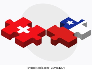 Switzerland and Chile Flags in puzzle  isolated on white background