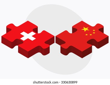 Switzerland and China Flags in puzzle  isolated on white background