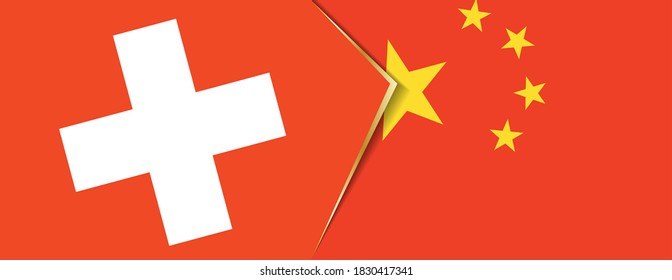 Die Schweizer und die chinesische Flagge, zwei Vektorfahnen Symbol für Beziehung oder Konfrontation.