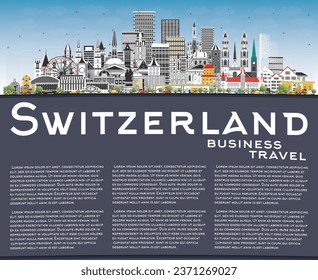 Switzerland city skyline with gray buildings, blue sky and copy space. Vector illustration. Modern and historic architecture. Switzerland cityscape with landmarks. Bern. Basel. Zurich. Geneva.