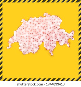 Switzerland closed - virus danger sign. Lockdown country icon. Black striped border around map with virus spread concept. Vector illustration.