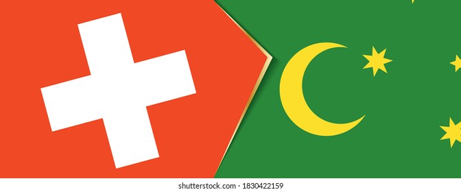 Die Fahnen der Schweiz und der Cocos Inseln, zwei Vektorfahnen Symbol der Beziehung oder Konfrontation.