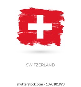 Switzerland colorful brush strokes painted national country flag icon. Painted texture.
