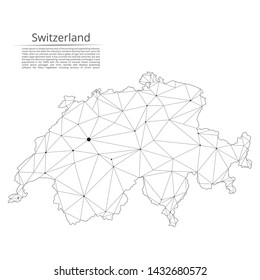 Switzerland communication network map. Vector low poly image of a global map with lights in the form of cities in population density consisting of points and shapes and space. Easy to edit