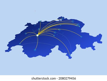 Switzerland concept map, illustration of Switzerland for internet or innovation or technology. File is suitable for digital editing and prints of all sizes.