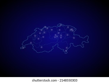 Switzerland concept vector map with glowing cities, map of Switzerland suitable for technology,innovation or internet concepts.