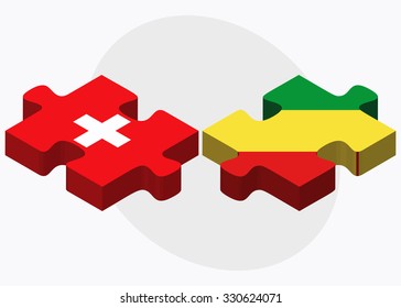Switzerland and Congo Flags in puzzle isolated on white background