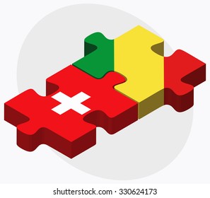 Switzerland and Congo Flags in puzzle isolated on white background