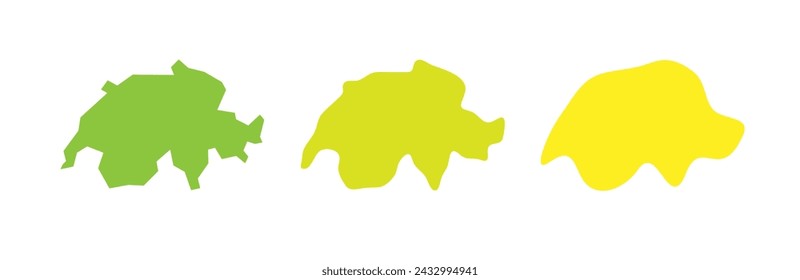 Switzerland country black outline and colored country silhouettes in three different levels of smoothness. Simplified maps. Vector icons isolated on white background.