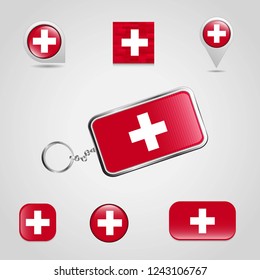 Switzerland Country Flag on Keychain and map pin different style