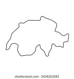 Mapa simplificado de Suiza. Contorno de contorno fino de contorno negro. Icono de vector simple