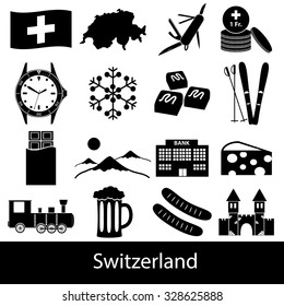 Switzerland country theme symbols icons set eps10