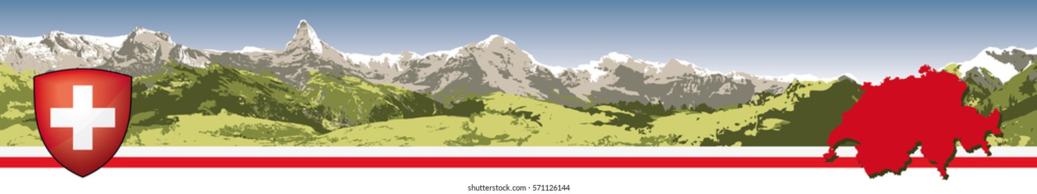 Switzerland - countryside with map and coat of arms - vector