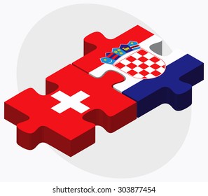 Switzerland and Croatia Flags in puzzle isolated on white background