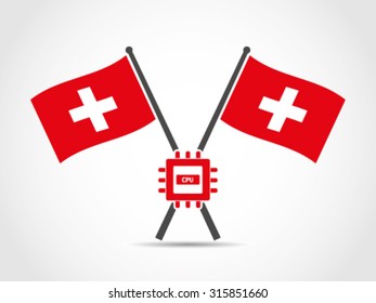 Switzerland Crossed Flag Emblem Microprocessor