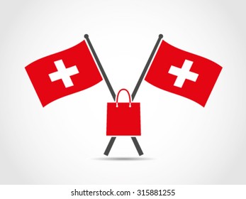 Switzerland Crossed Flag Emblem Shopping Bag