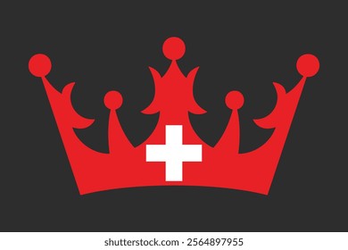 Switzerland crown shape with flag, Flag of Switzerland national country symbol illustration Vector, Rectangle Switzerland flag illustration, Flat vector illustration
