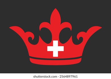 Switzerland crown shape with flag, Flag of Switzerland national country symbol illustration Vector, Rectangle Switzerland flag illustration, Flat vector illustration
