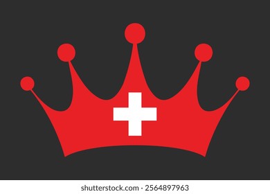 Switzerland crown shape with flag, Flag of Switzerland national country symbol illustration Vector, Rectangle Switzerland flag illustration, Flat vector illustration
