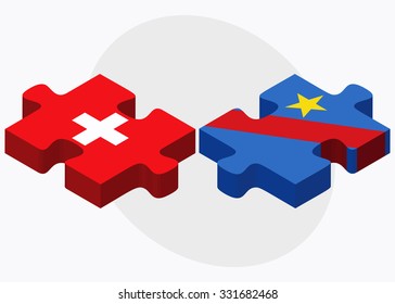 Switzerland and Democratic Republic Congo Flags in puzzle isolated on white background