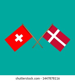 Switzerland and Denmark crossed flags.Language learning or travel concept.