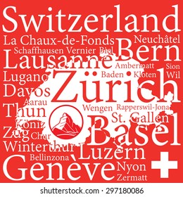 Switzerland design map with largest cities. svg