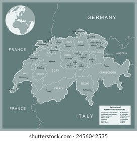 Switzerland - detailed map with administrative divisions country. Vector illustration