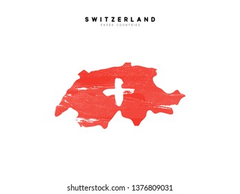 Switzerland detailed map with flag of country. Painted in watercolor paint colors in the national flag.
