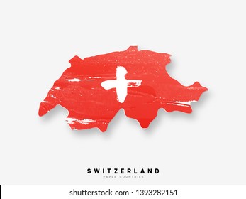 Switzerland detailed map with flag of country. Painted in watercolor paint colors in the national flag.