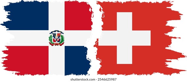 Switzerland and Dominican Republic grunge flags connection, vector