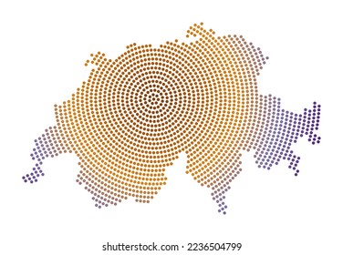 Die Schweiz hat gepunktete Karte. Digitale Stilform der Schweiz. Das technische Symbol des Landes mit gestuften Punkten. Kreative Vektorgrafik.