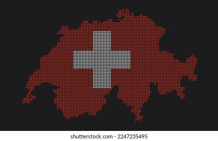 Bandera de mapa de Suiza con textura gruesa en el estilo de punto mosaico. Ilustración de vector píxel abstracto de un mapa de país con efecto de semitono para infografía. 