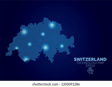 Switzerland dotted technology map. Modern data communication concept
