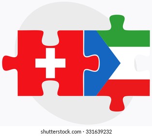 Switzerland and Equatorial Guinea Flags in puzzle isolated on white background