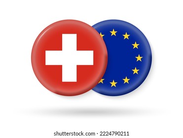 Switzerland and EU circle flags. 3d icon. European Union and Swiss national symbols. Vector illustration.