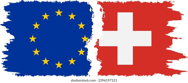 Switzerland and European Union grunge flags connection, vector