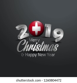 Switzerland Flag 2019 Merry Christmas Typography. New Year Abstract Celebration background