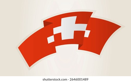 Bandeira Suíça em forma de fita abstrata, símbolo nacional da Suíça. Este vetor é ideal para uso em eventos nacionais, Dia da Independência, competições desportivas internacionais.