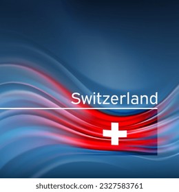 Switzerland flag background. Abstract swiss flag in the blue sky. National holiday card design. State banner, switzerland poster, patriotic cover, flyer. Business brochure design. Vector illustration