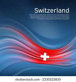 Switzerland flag background. Abstract swiss flag in the blue sky. National holiday card design. State banner, switzerland poster, patriotic cover, flyer. Business brochure design. Vector illustration