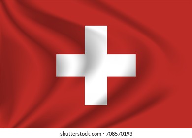 Switzerland flag background with cloth texture.  Switzerland flag vector illustration.