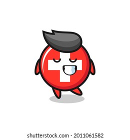 switzerland flag badge cartoon illustration with a shy expression , cute style design for t shirt, sticker, logo element
