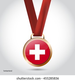 Switzerland Flag in Bronze Medal. Vector Illustration. RIO Olympic Game Bronze Medal. Vector Illustration