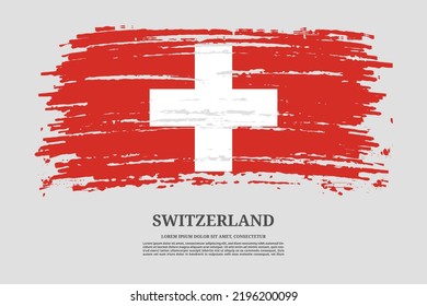 Switzerland flag with brush stroke effect and information text poster, vector